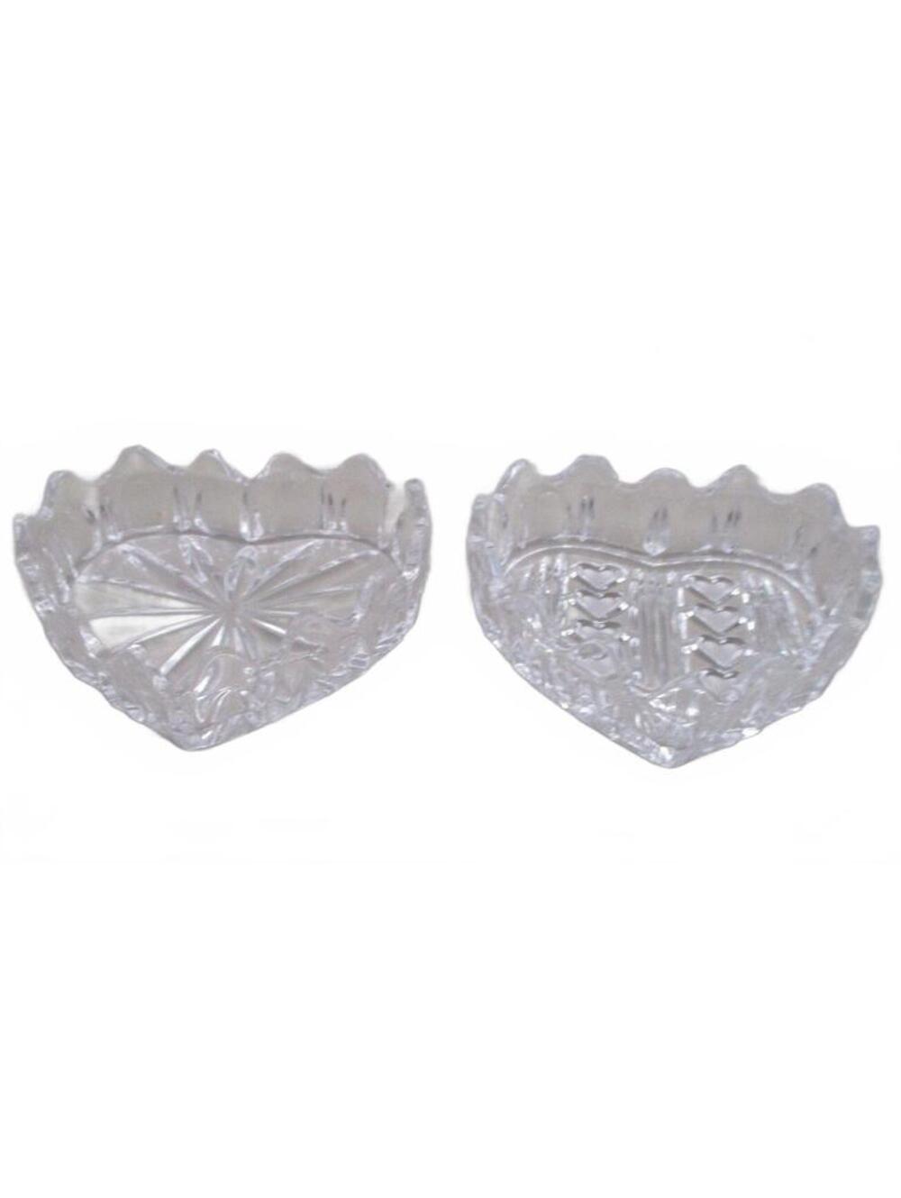 VTG 1992 FTD 24% Lead Crystal Heart Dishes | Matching Pair Candy Trinket Bowls